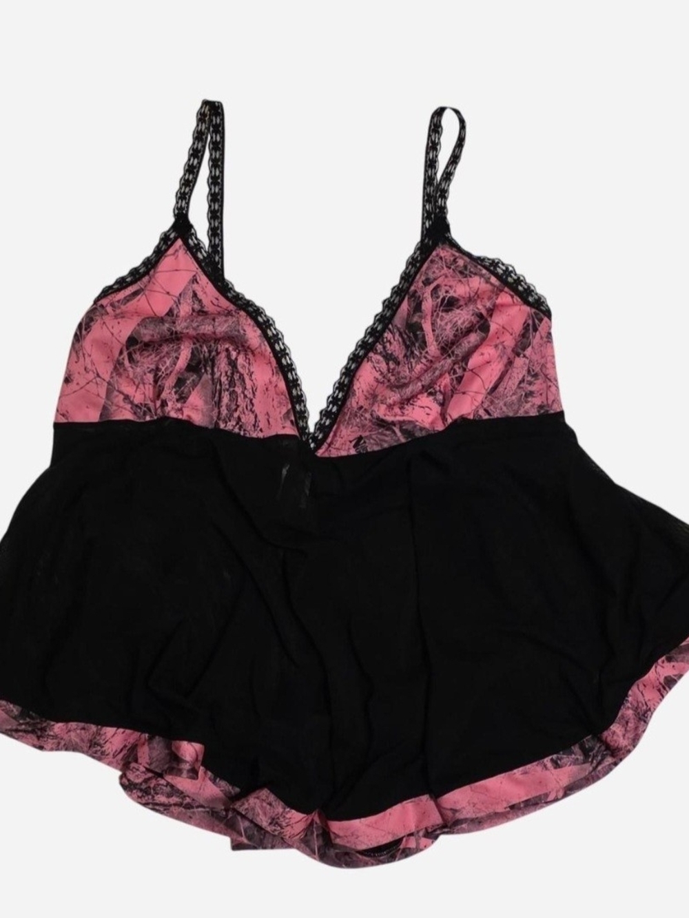 Pink Camo Lace Trim & Straps Babydoll Camisole Tank Top, Realtree, Mossy Oak